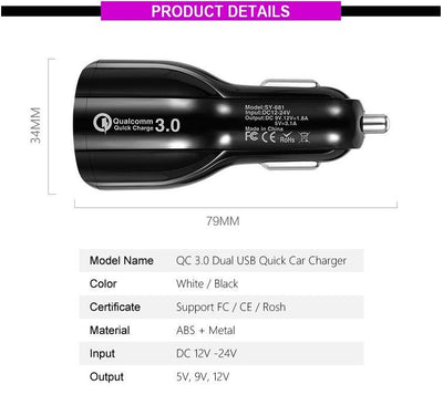 Cedrix Super-fast Charging PD QC3.0 Portable Smart Dual USB Mobile Car Charger Adapter Payday Deals