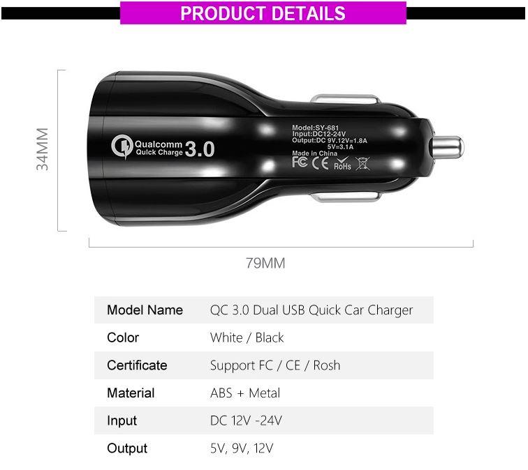 Cedrix Super-fast Charging PD QC3.0 Portable Smart Dual USB Mobile Car Charger Adapter Payday Deals