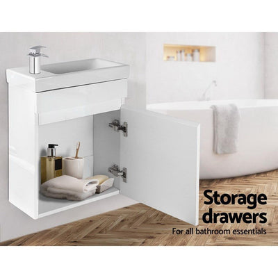 Cefito 400mm Bathroom Vanity Basin Cabinet Sink Storage Wall Hung Ceramic Basins Wall Mounted White Payday Deals