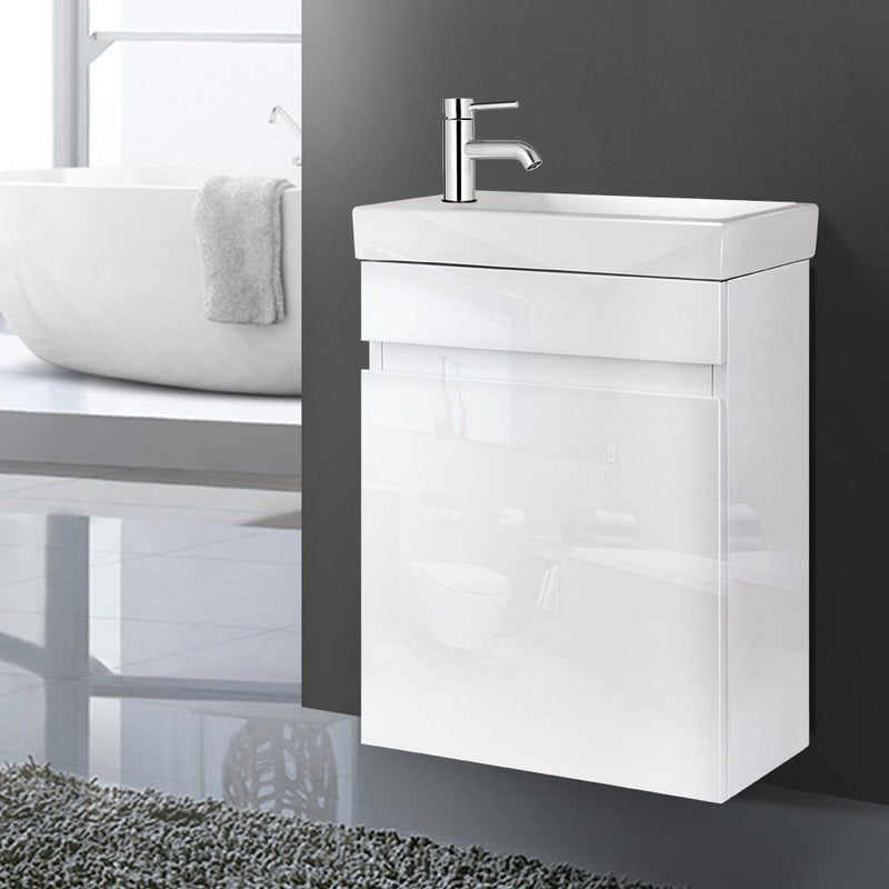 Cefito 400mm Bathroom Vanity Basin Cabinet Sink Storage Wall Hung Ceramic Basins Wall Mounted White Payday Deals