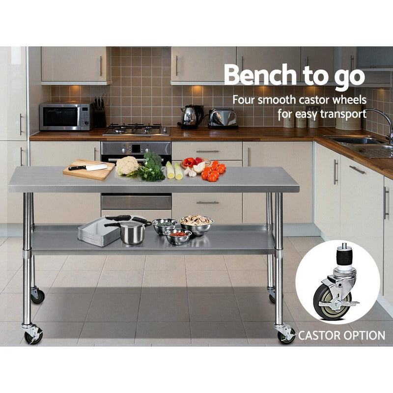 Cefito 430 Stainless Steel Kitchen Benches Work Bench Food Prep Table with Wheels 1829MM x 610MM Payday Deals