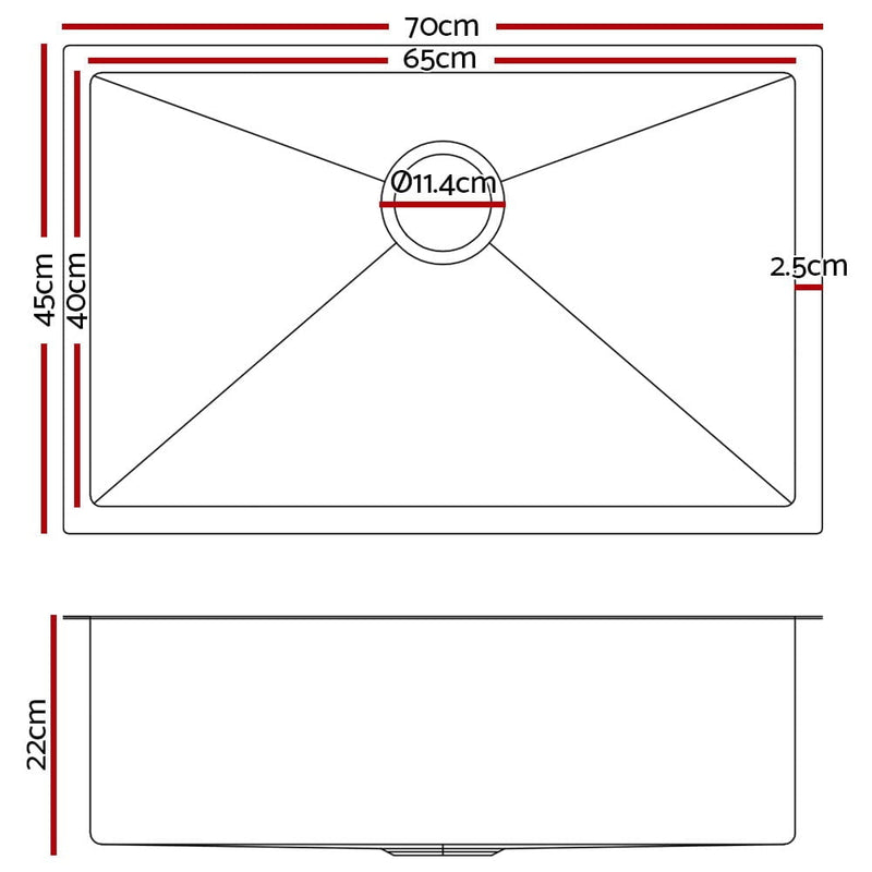 Cefito 70cm x 45cm Stainless Steel Kitchen Sink Under/Top/Flush Mount Black Payday Deals