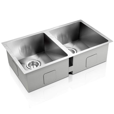 Cefito Stainless Steel Kitchen Sink 770X450MM Under/Topmount Laundry Double Bowl Silver Payday Deals