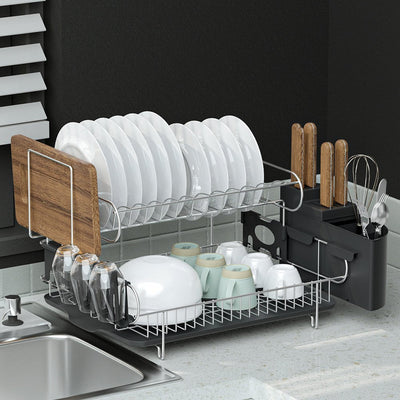 Cefito Dish Rack Drying Drainer Cup Holder Cutlery Tray Kitchen Organiser 2-Tier Payday Deals