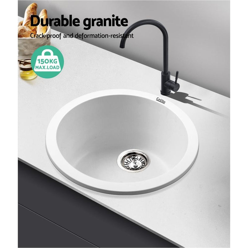 Cefito Stone Kitchen Sink Round 430MM Granite Under/Topmount Basin Bowl Laundry White Payday Deals