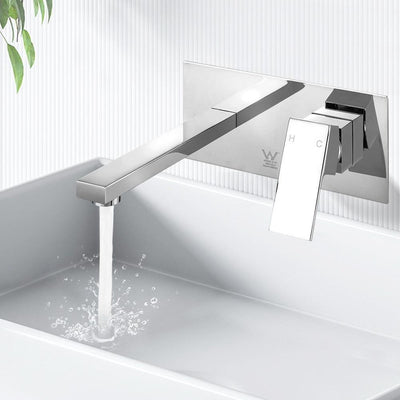 Cefito WELS Bathroom Tap Wall Square Silver Basin Mixer Taps Vanity Brass Faucet Payday Deals