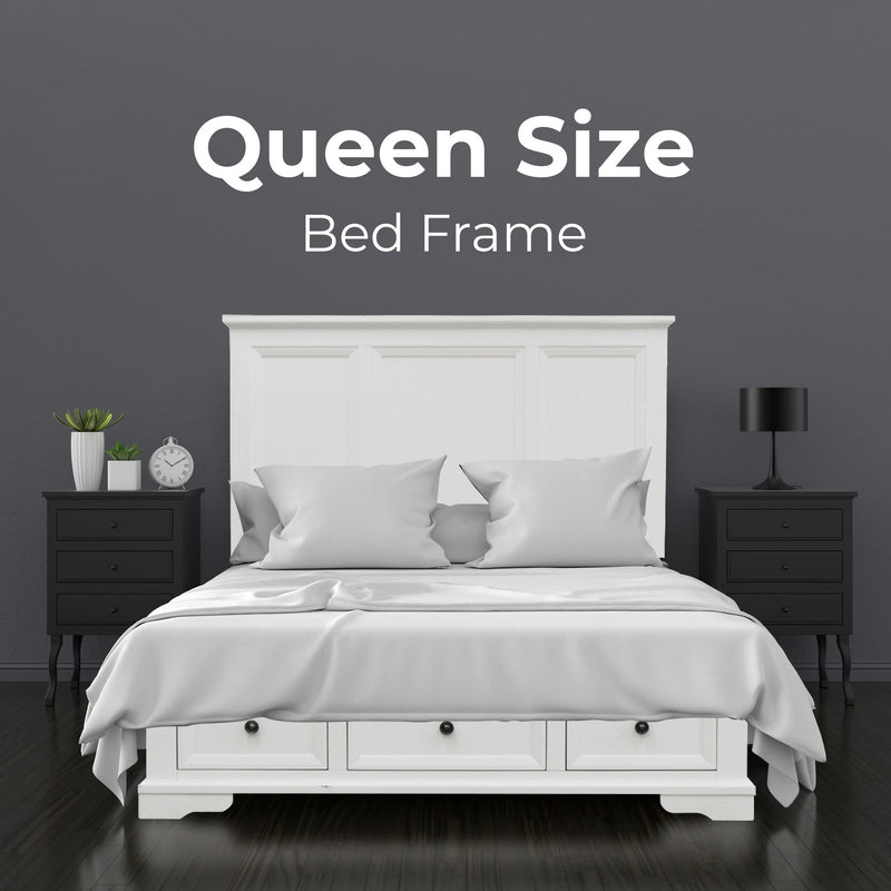 Celosia 5pc Queen Bed Frame Bedroom Suite Bedside Dresser Mirror Package - White Payday Deals