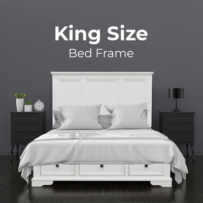 Celosia King Size Bed Frame Timber Mattress Base With Storage Drawers - White Payday Deals