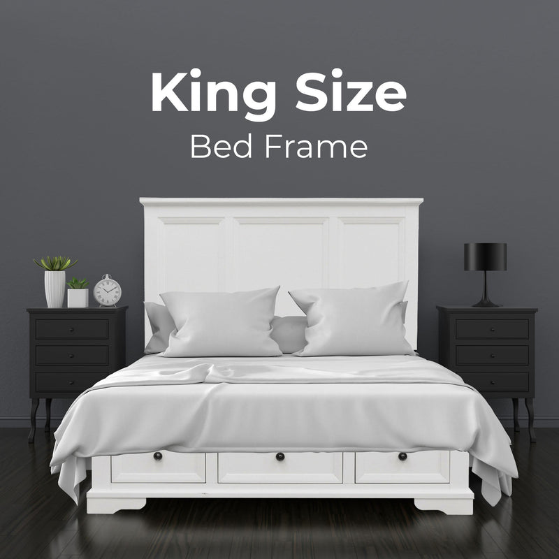 Celosia King Size Bed Frame Timber Mattress Base With Storage Drawers - White Payday Deals