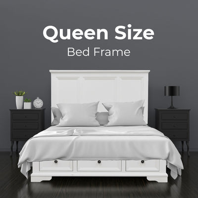 Celosia Queen Size Bed Frame Timber Mattress Base With Storage Drawers - White Payday Deals