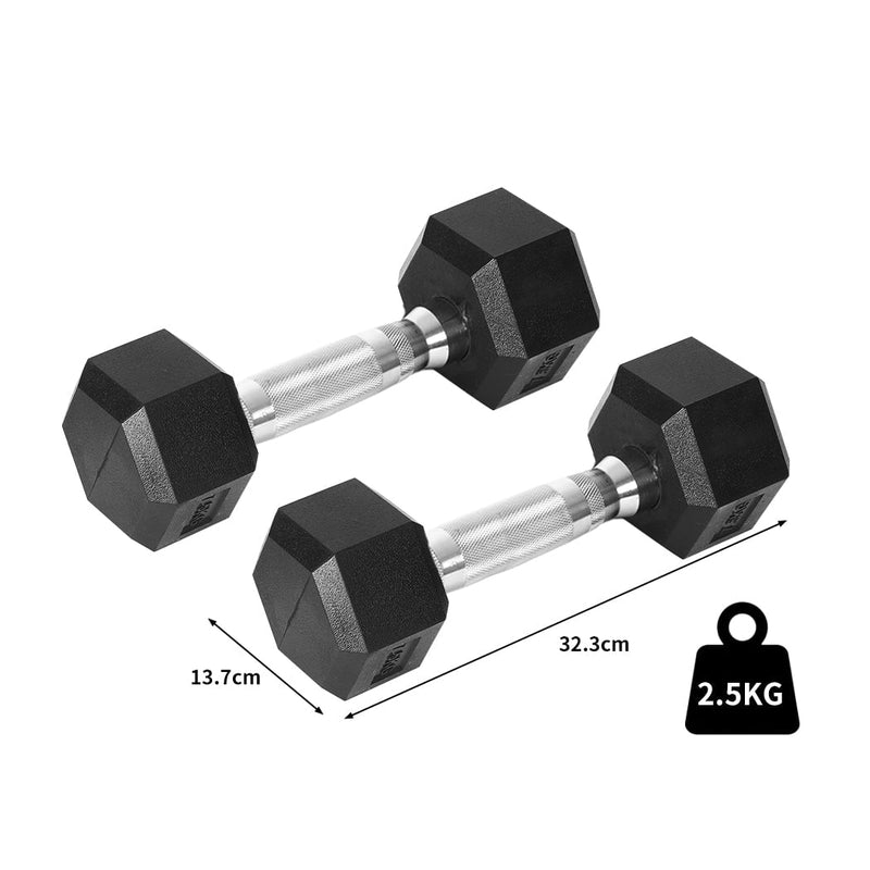 Centra 2x Rubber Hex Dumbbell 2.5kg Home Gym Exercise Weight Fitness Training Payday Deals