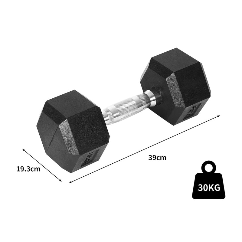 Centra Rubber Hex Dumbbell 30kg Home Gym Exercise Weight Fitness Training Payday Deals