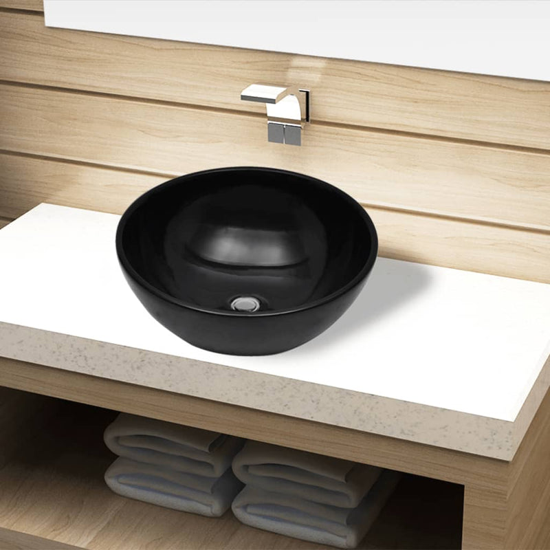 Ceramic Bathroom Sink Basin Black Round Payday Deals
