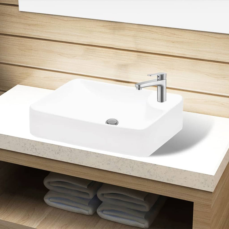 Ceramic Bathroom Sink Basin with Faucet Hole White Payday Deals