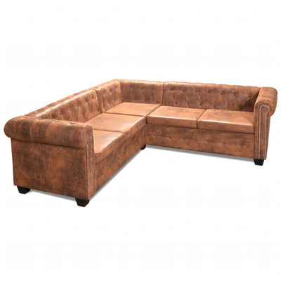 Chesterfield Corner Sofa 5-Seater Artificial Leather Brown Payday Deals