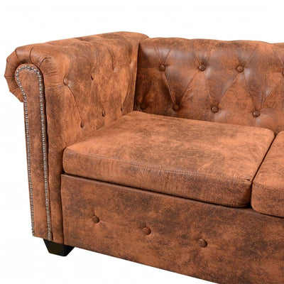 Chesterfield Corner Sofa 5-Seater Artificial Leather Brown Payday Deals