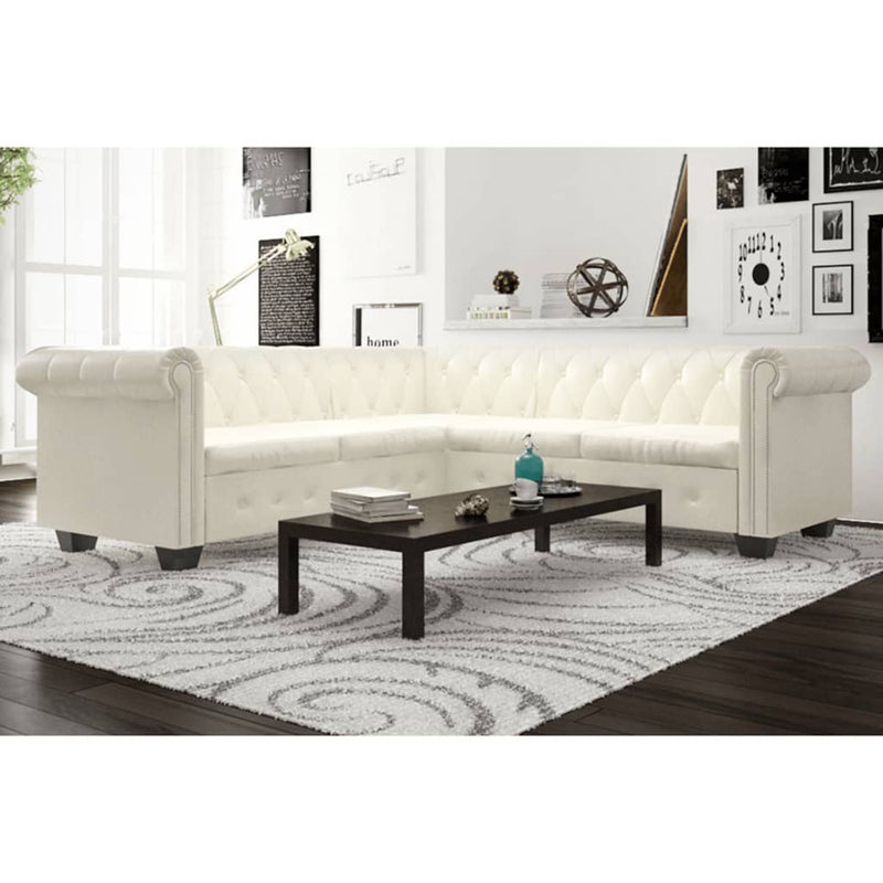 Chesterfield Corner Sofa 5-Seater Artificial Leather White Payday Deals