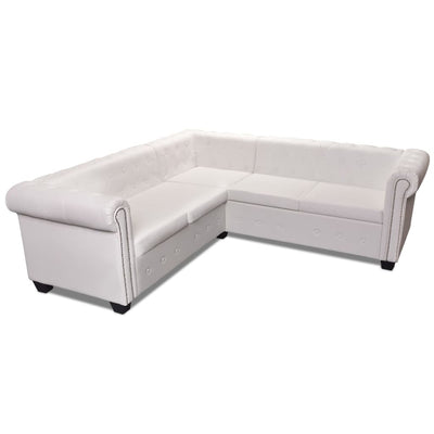 Chesterfield Corner Sofa 5-Seater Artificial Leather White Payday Deals