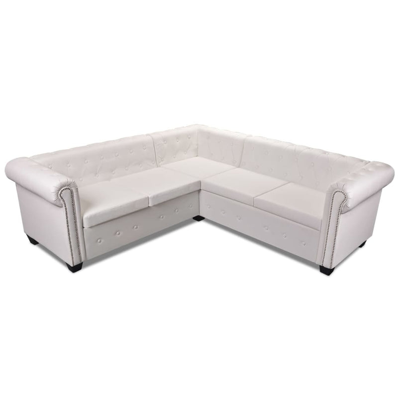 Chesterfield Corner Sofa 5-Seater Artificial Leather White Payday Deals