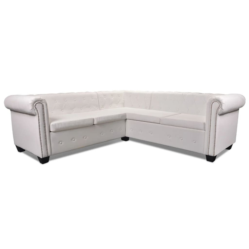 Chesterfield Corner Sofa 5-Seater Artificial Leather White Payday Deals