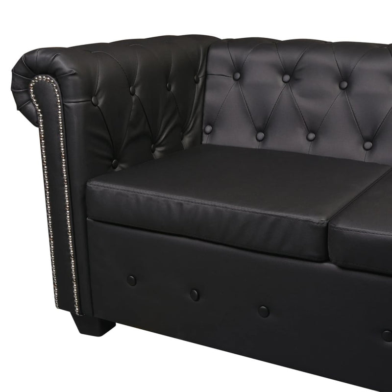 Chesterfield Corner Sofa 6-Seater Artificial Leather Black Payday Deals