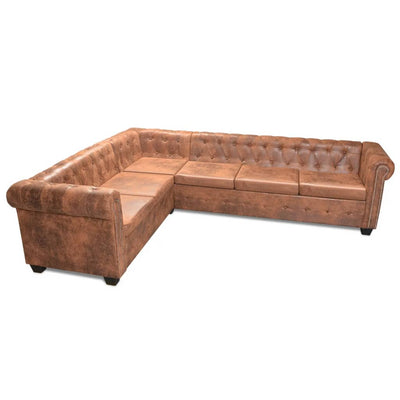 Chesterfield Corner Sofa 6-Seater Artificial Leather Brown Payday Deals