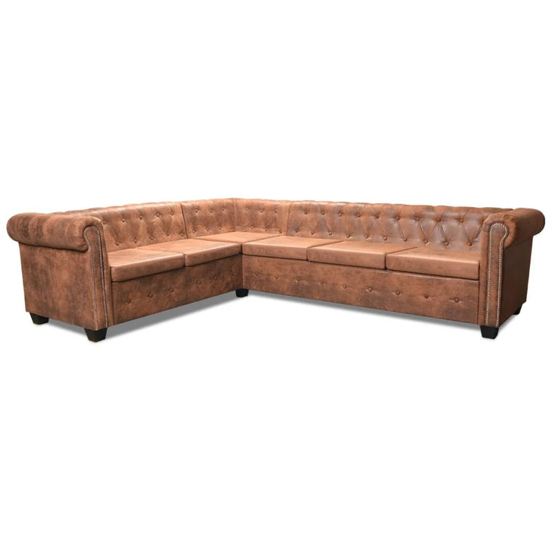 Chesterfield Corner Sofa 6-Seater Artificial Leather Brown Payday Deals