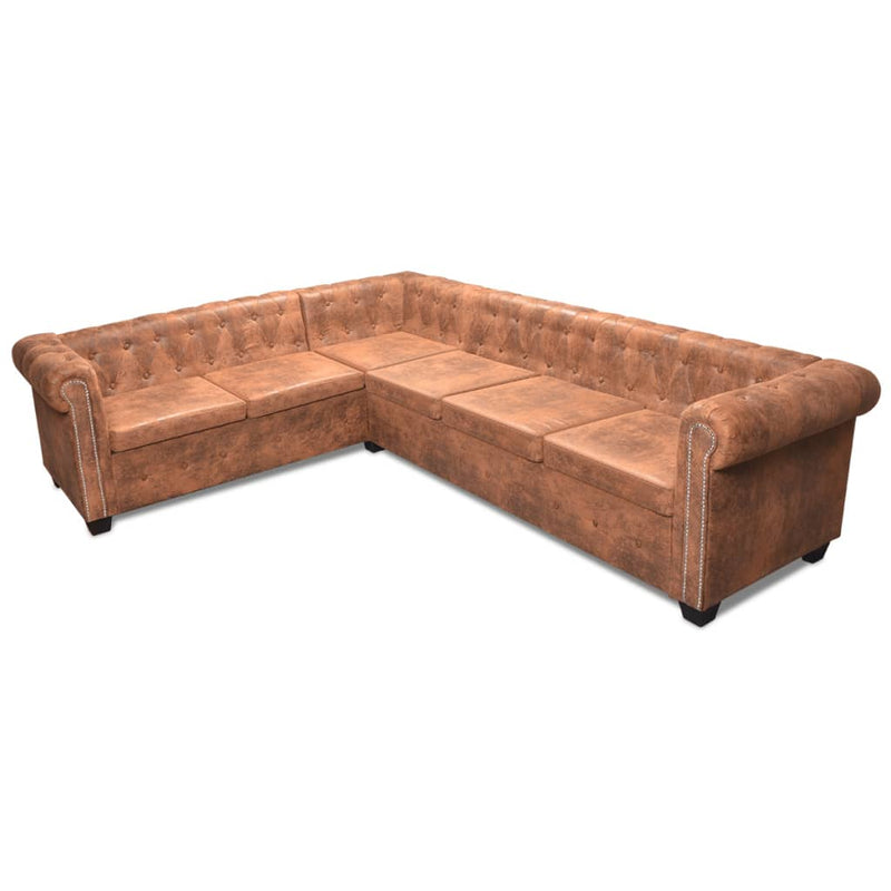 Chesterfield Corner Sofa 6-Seater Artificial Leather Brown Payday Deals