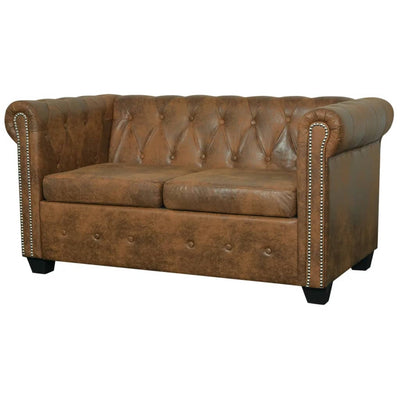 Chesterfield Sofa 2-Seater Artificial Leather Brown Payday Deals