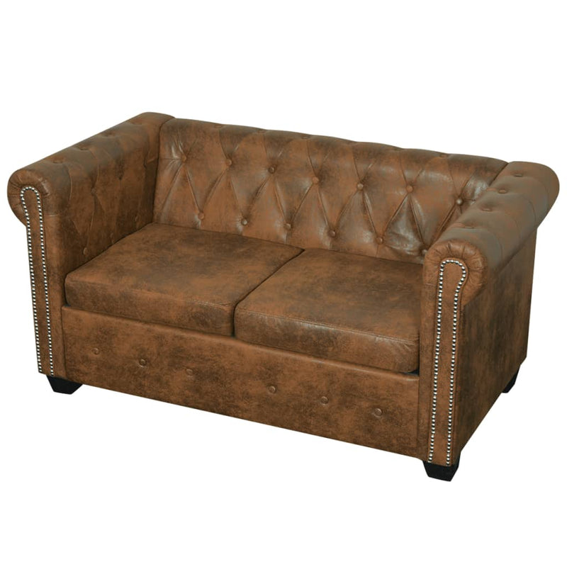 Chesterfield Sofa 2-Seater Artificial Leather Brown Payday Deals