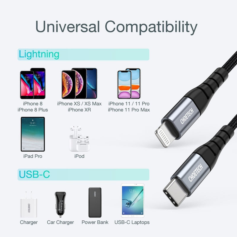 CHOETECH IP0041 USB-C To iPhone MFi Certified Cable 2M Payday Deals