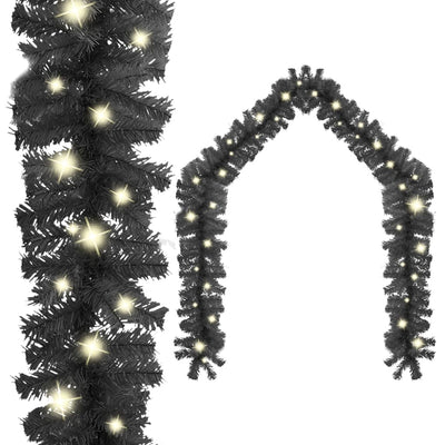 Christmas Garland with LED Lights 10 m Black