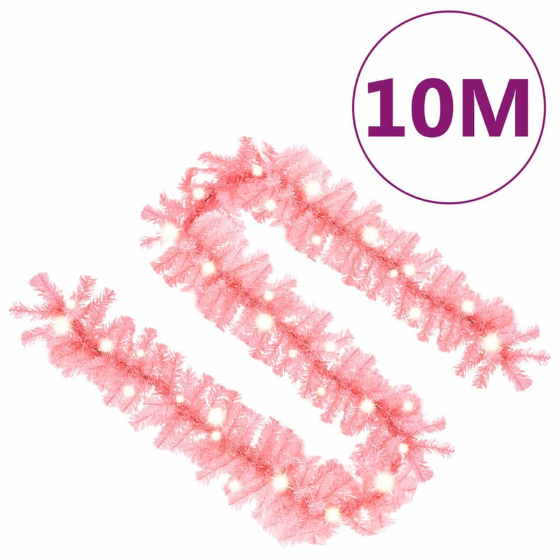 Christmas Garland with LED Lights 10 m Pink Payday Deals