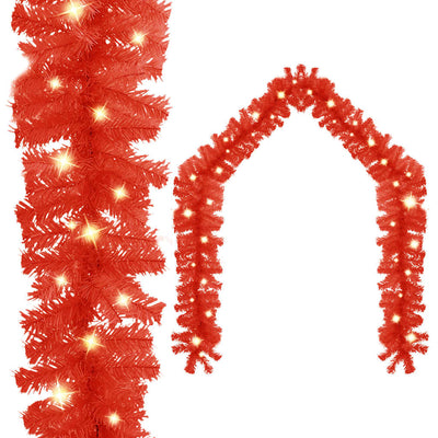 Christmas Garland with LED Lights 5 m Red
