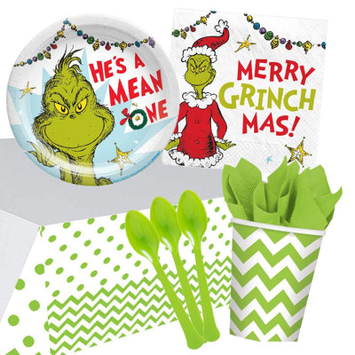 Christmas Grinch Kiwi Green 8 Guest Deluxe Tableware Party Pack