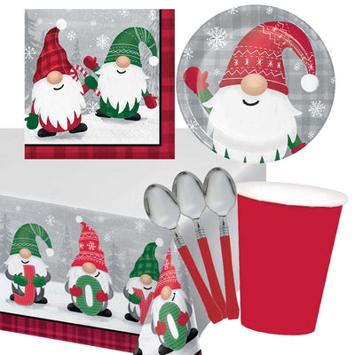 Christmas Holiday Gnomes 8 Guest Deluxe Tableware Party Pack