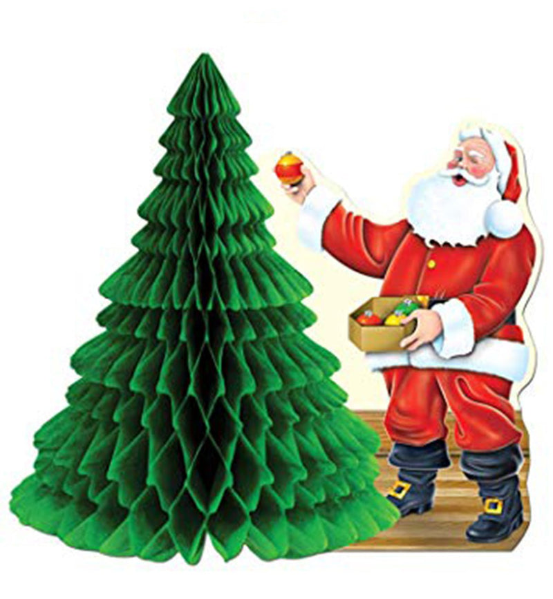 Christmas Party Supplies Santa Cutout with Tissue Paper Honeycomb Christmas Tree Centrepiece - Payday Deals