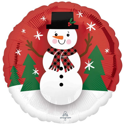 Christmas Smiley Snowman Round Foil Balloon