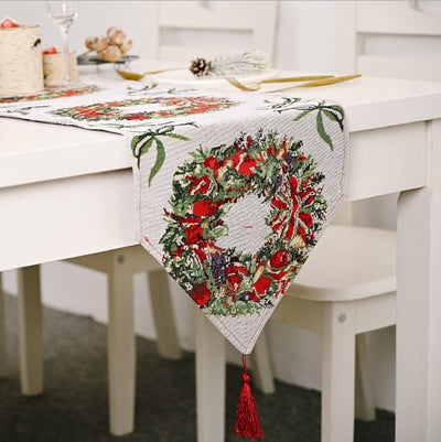 Christmas Table Runner thickened knitted Dining Tablecloth Xmas Party Decor(Garland)