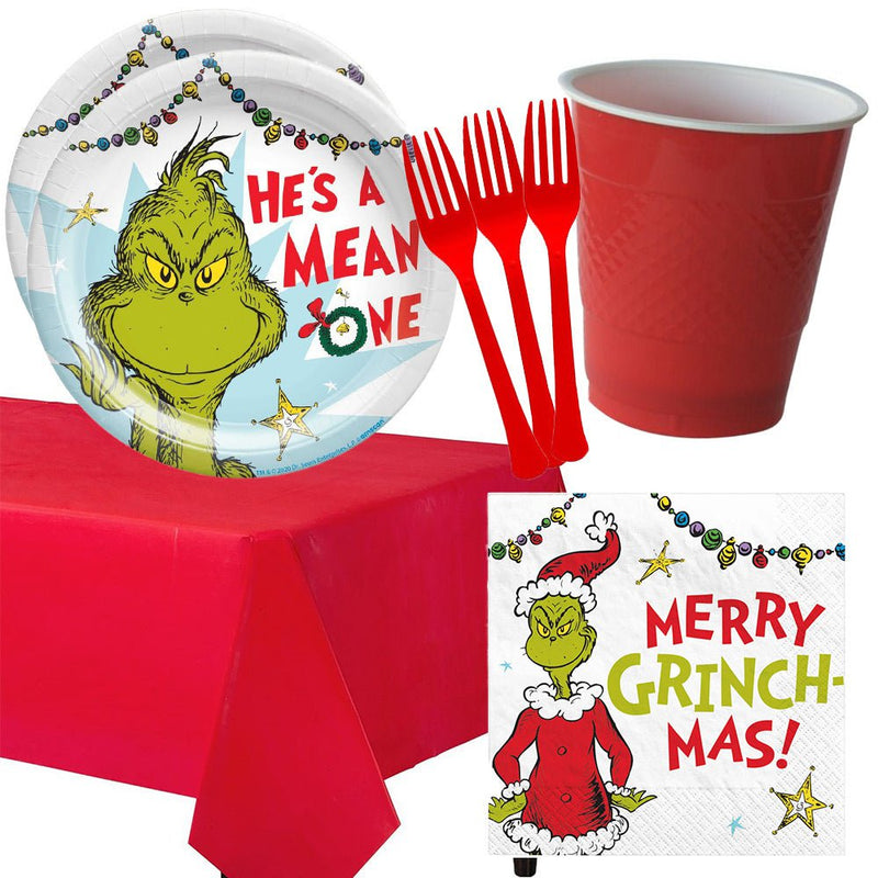 Christmas The Grinch 16 Guest Deluxe Red Tableware Party Pack Payday Deals