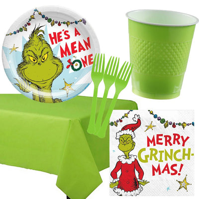 Christmas The Grinch 8 Guest Deluxe Green Tableware Party Pack