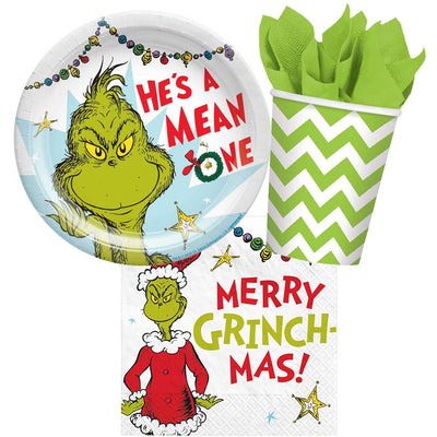 Christmas The Grinch 8 Guest Green Tableware Party Pack
