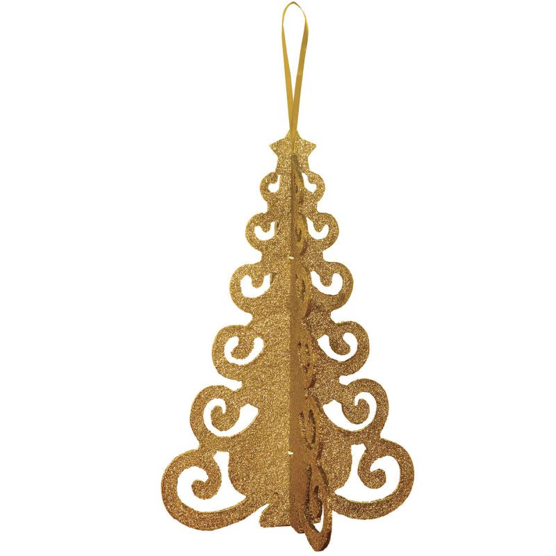 Christmas Tree 3D Hanging Decoration Gold MDF Glittered Payday Deals