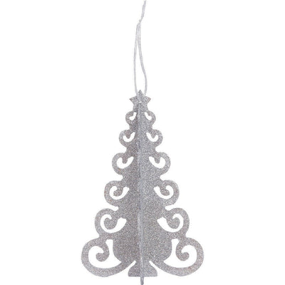 Christmas Tree 3D Hanging Decoration Silver MDF Glittered