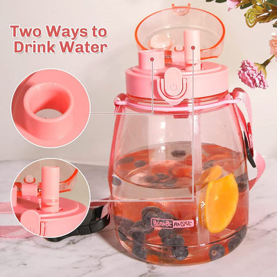 Clear Large Water Bottle Water Jug with Adjustable Shoulder Strap - Pink Payday Deals