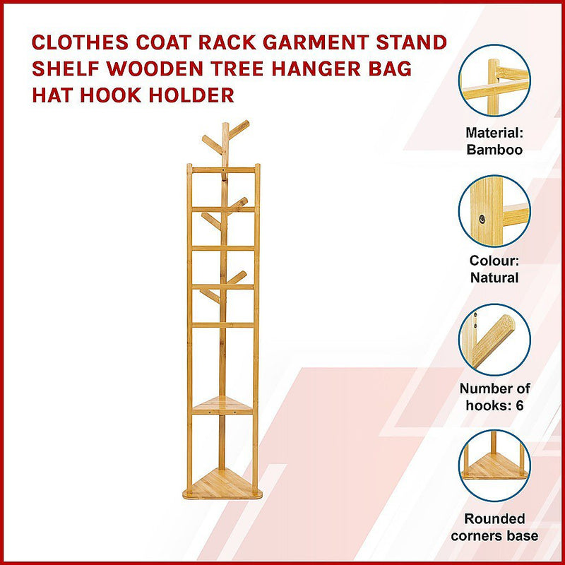 Clothes Coat Rack Garment Stand Shelf Wooden Tree Hanger Bag Hat Hook Holder Payday Deals