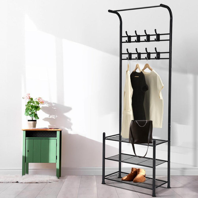 Clothes Rack Coat Stand Garment Portable Hanger Airer Organiser Shoe Storage Metal Black