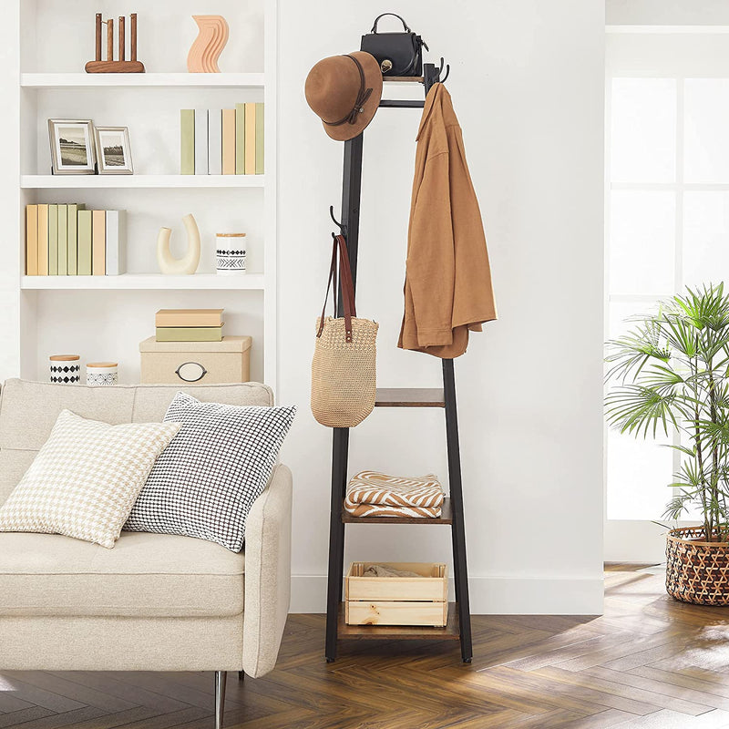 Coat Rack with 3 Shelves with Hooks , Rustic Brown and Black Payday Deals