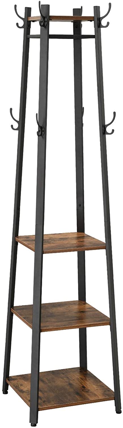 Coat Rack with 3 Shelves with Hooks , Rustic Brown and Black Payday Deals