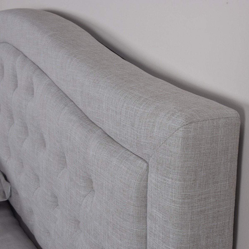 Coburg Queen Bed Beige Linen Fabric Upholstered